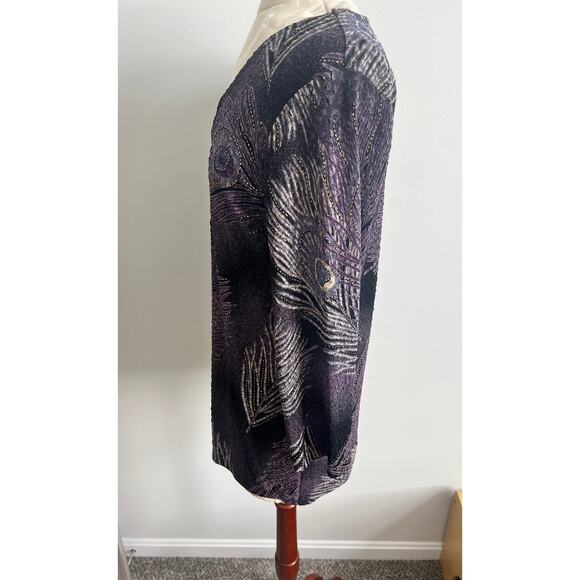 JM Collection Women's Peacock Feather 3/4 Sleeve Blouse Medium - Picture 3 of 7